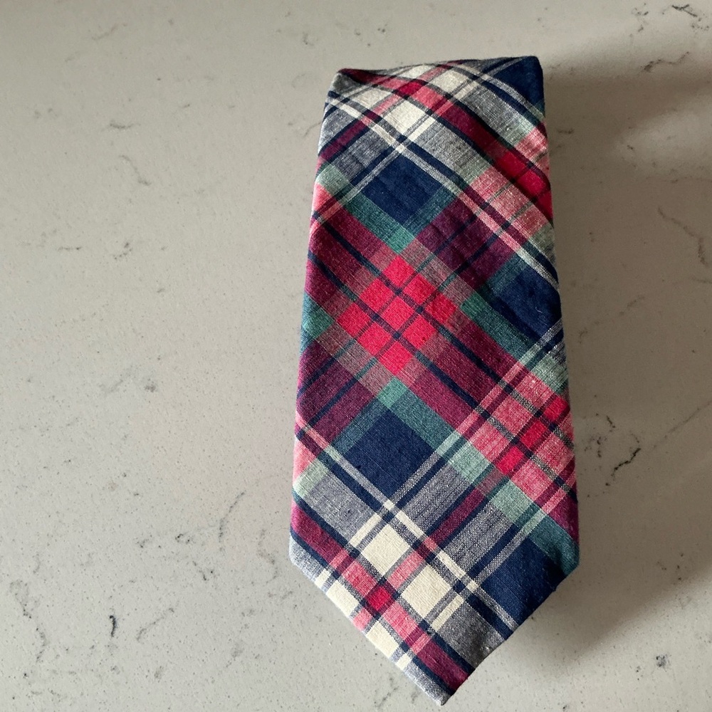 Vintage Guy Laroche Cravate cotton tartan madras neck tie made in USA